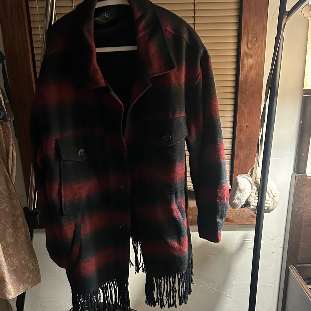 Plaid jacket with fringe